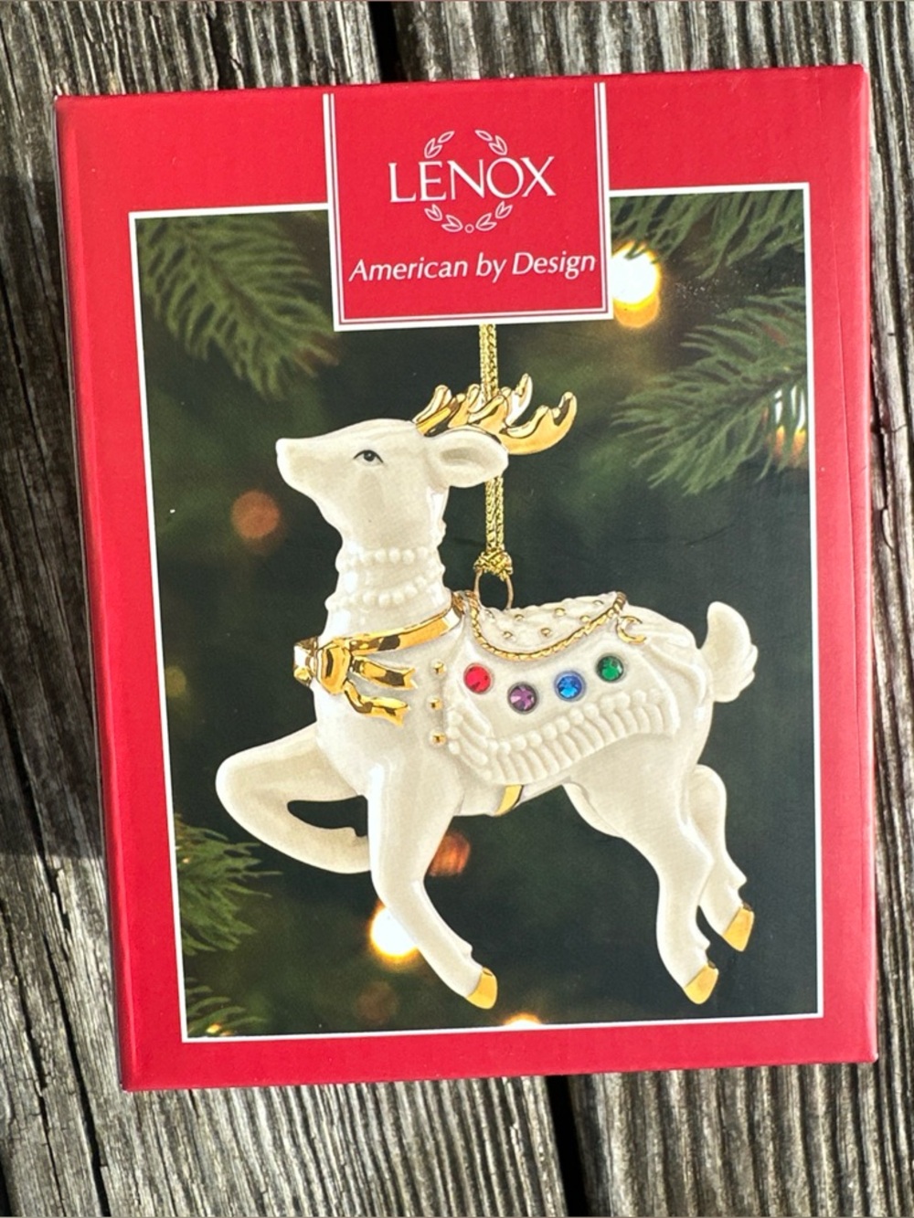Lenox White and Gold Jeweled Reindeer Ornament